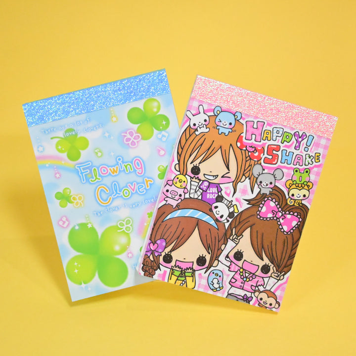 Happy! Shake Girls and Flowing Clovers Retro Memo Pad Set (2 designs)