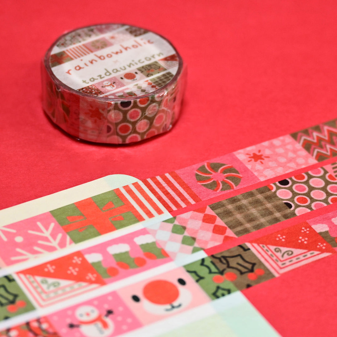 (MT057) Ruban Washi patchwork original Rainbowholic x Tazdaunicorn pour les fêtes