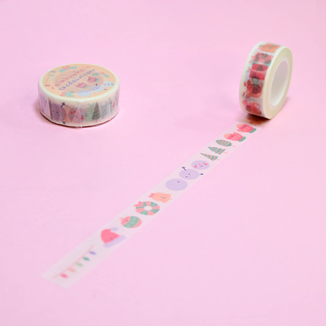 (MT034) Ruban Washi original de la collaboration Rainbowholic x Tazdaunicorn « Pastel Holidays »