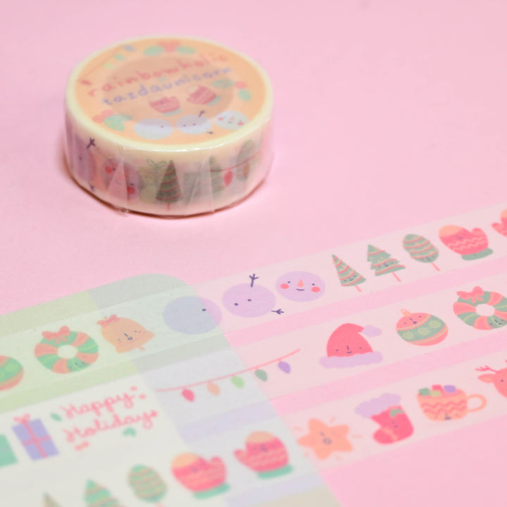 (MT034) Ruban Washi original de la collaboration Rainbowholic x Tazdaunicorn « Pastel Holidays »