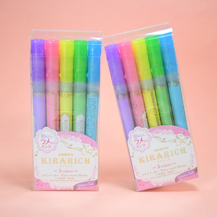 zebra Kirarich Waterbased Glitter Markers 5 Colors