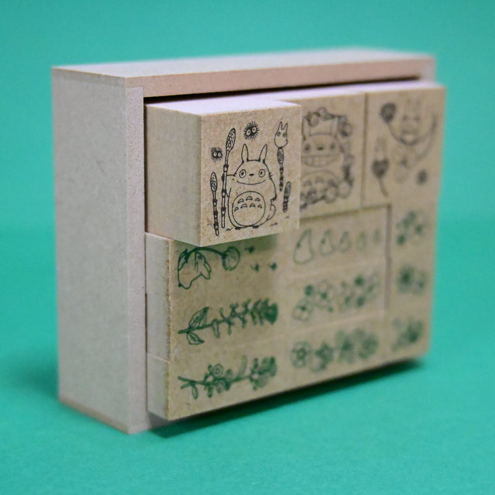 My Neighborhood Totoro with Plants Wooden Stamp Set - Green