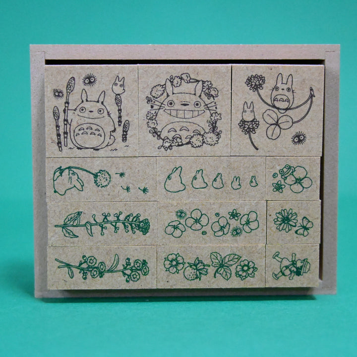 My Neighborhood Totoro with Plants Wooden Stamp Set - Green
