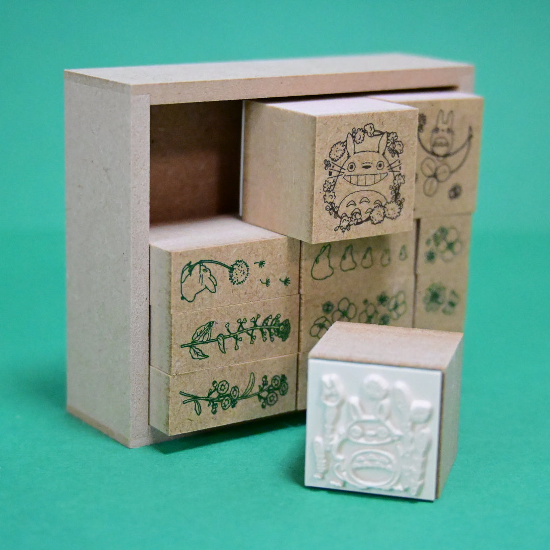 My Neighborhood Totoro with Plants Wooden Stamp Set - Green