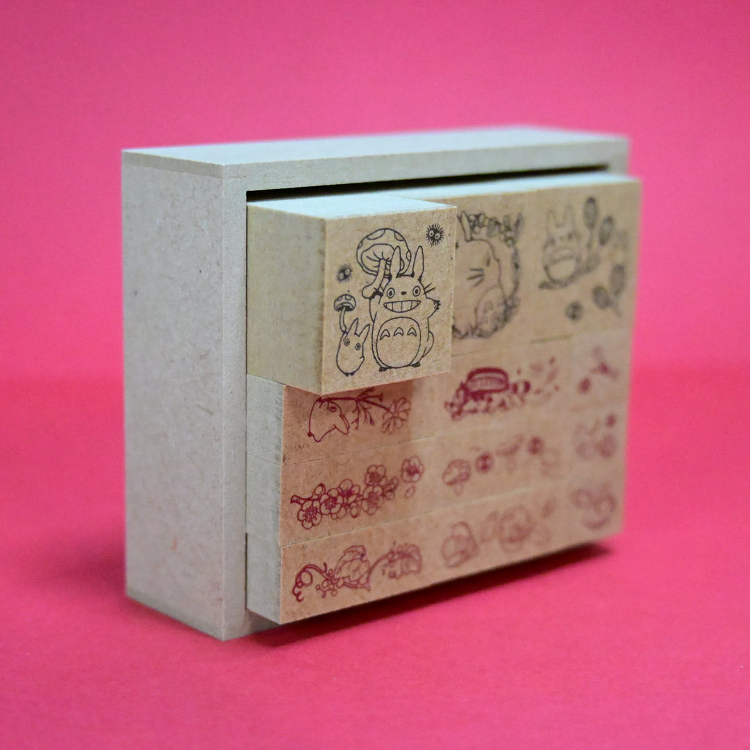 My Neighborhood Totoro with Plants Wooden Stamp Set - Red