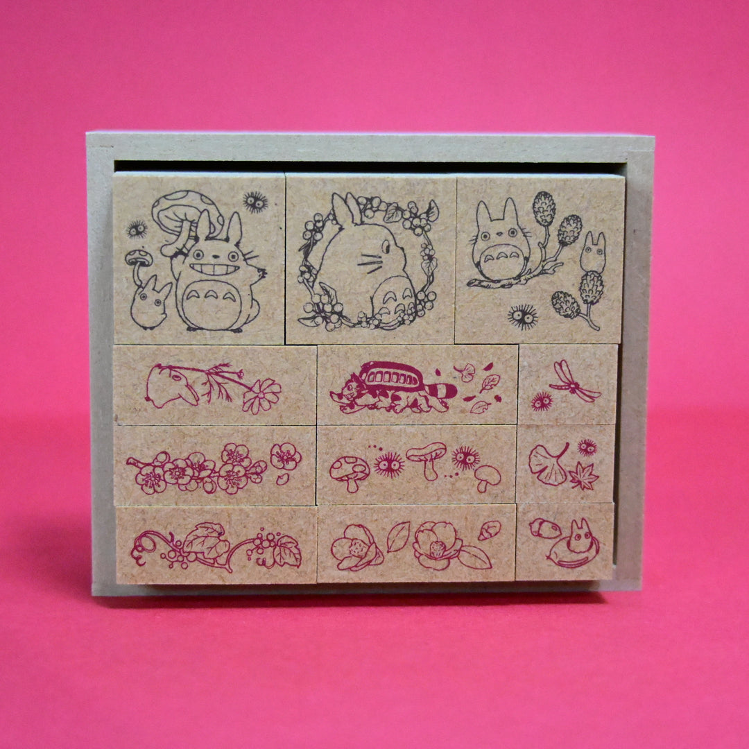 My Neighborhood Totoro with Plants Wooden Stamp Set - Red