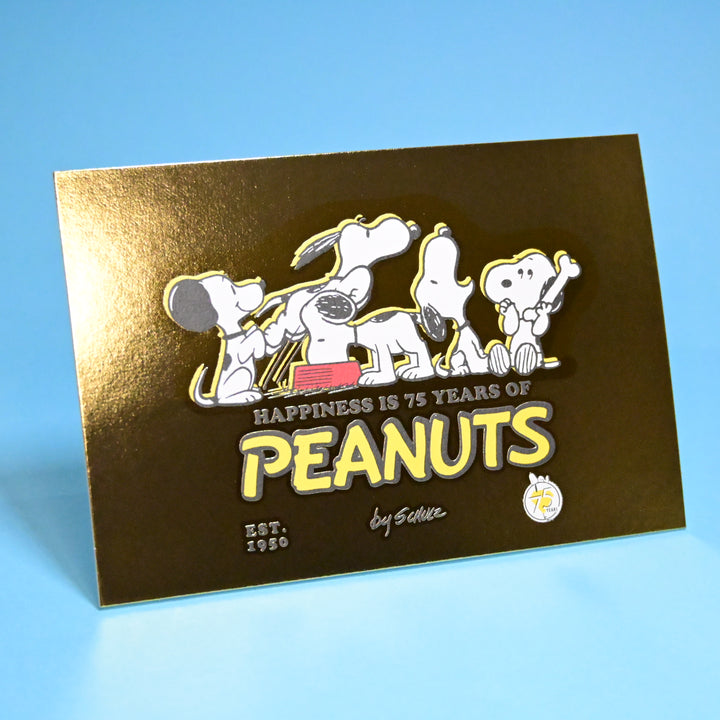 Hallmark Peanuts 75th Anniversary Snoopy Gold Metallic Foil Post Card