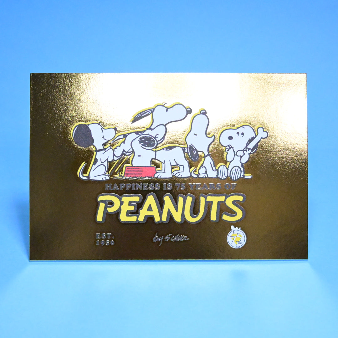 Hallmark Peanuts 75th Anniversary Snoopy Gold Metallic Foil Post Card