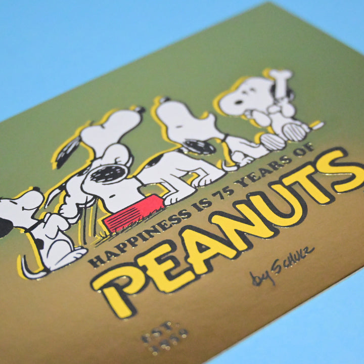 Hallmark Peanuts 75th Anniversary Snoopy Gold Metallic Foil Post Card