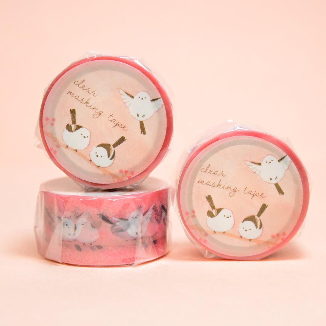 Kamio Japan Shimaenaga Cute Bird Pink Clear Masking Tape