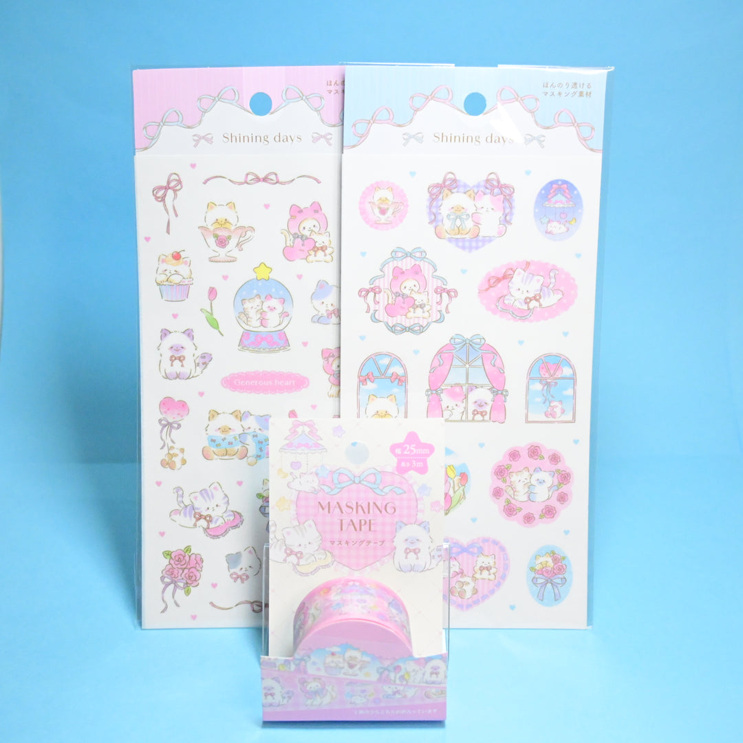Synapse Japan Shining Days Cute Dreamy Cat Sticker Sheets + Masking Tape Set (3 pcs.)