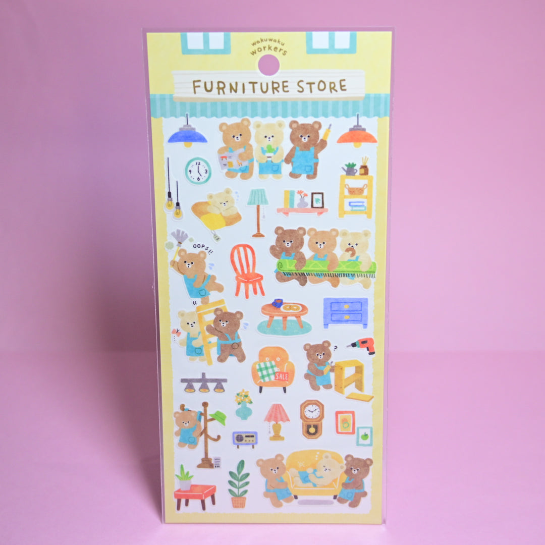 MINDWAVE Wakuwaku Workers Bear Furniture Store Sticker Sheet