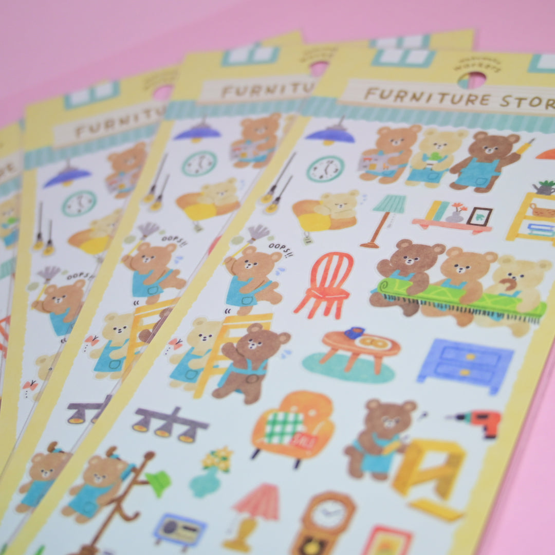 MINDWAVE Wakuwaku Workers Bear Furniture Store Sticker Sheet