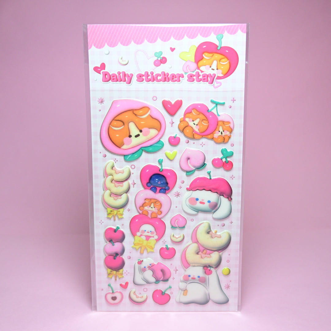 Bonito Daily Sticker Stay Squishy 3D Cute Animals Fruit Sticker Sheet