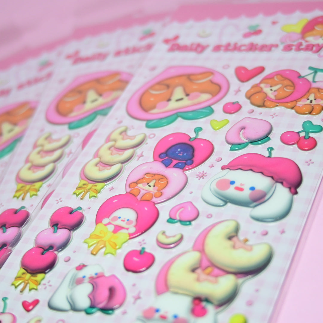 Bonito Daily Sticker Stay Squishy 3D Cute Animals Fruit Sticker Sheet