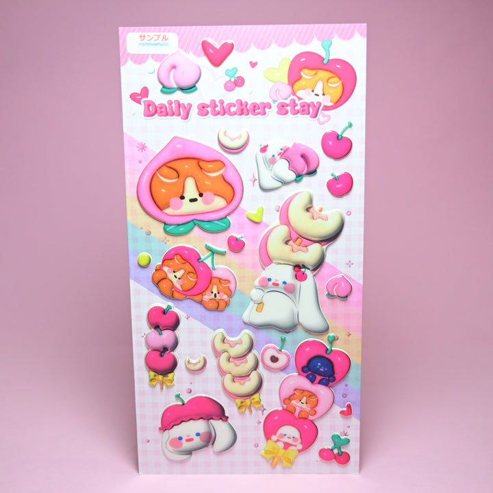 Bonito Daily Sticker Stay Squishy 3D Cute Animals Fruit Sticker Sheet