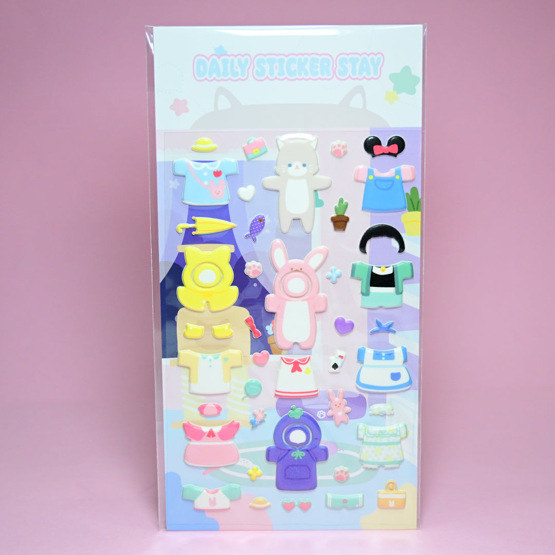 Bonito Daily Sticker Stay Squishy 3D Cat Dress Up Sticker Sheet