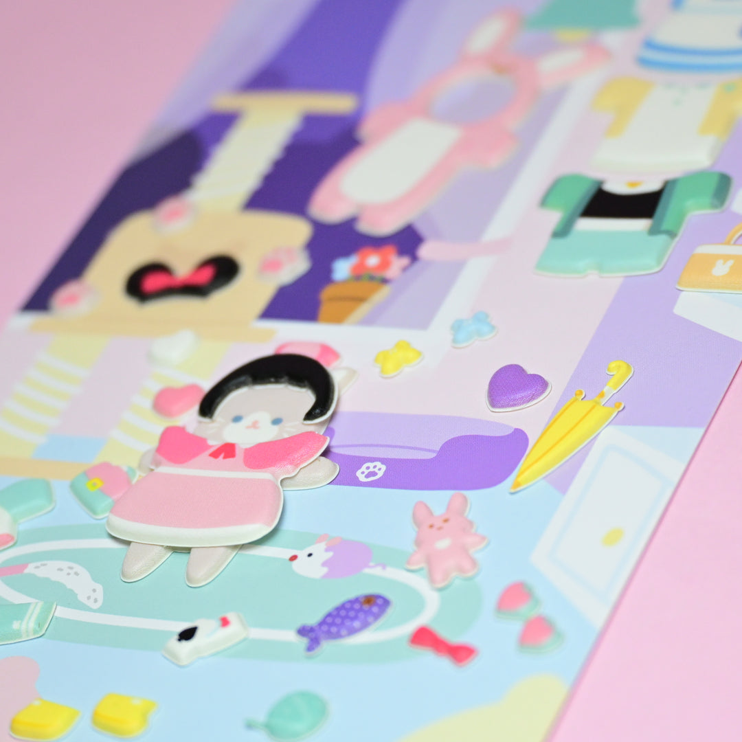 Bonito Daily Sticker Stay Squishy 3D Cat Dress Up Sticker Sheet