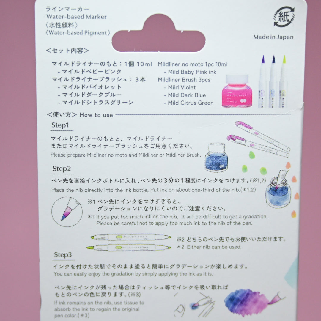 Zebra Mildliner no Moto Dual Color Brush Pens Pink Ink