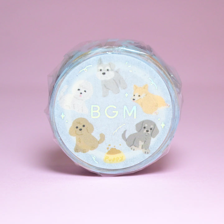 BGM Cute Puppy Dog Light Blue Masking Tape