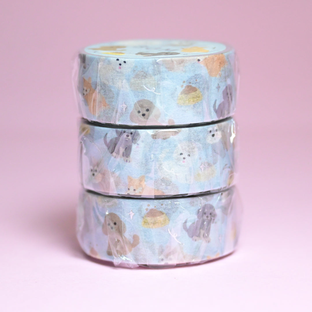BGM Cute Puppy Dog Light Blue Masking Tape