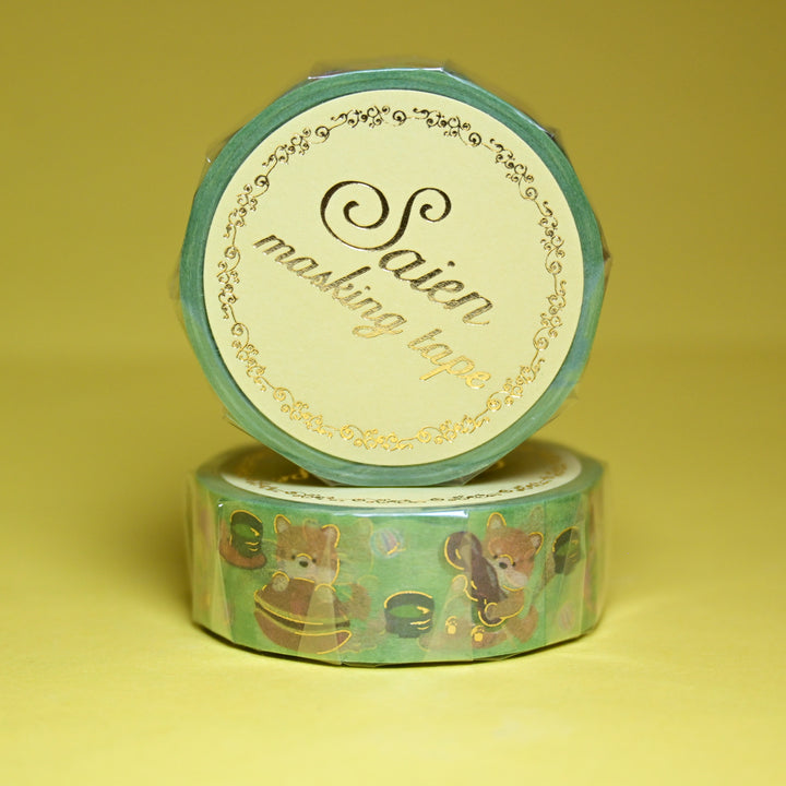SAIEN Shiba Inu and Japanese Sweets Green Masking Tape