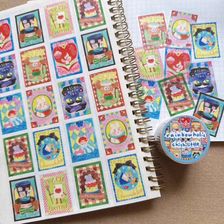 (MT134) Rainbowholic x Chichilittle Alice Tea Bags Easy Cut Washi Tape