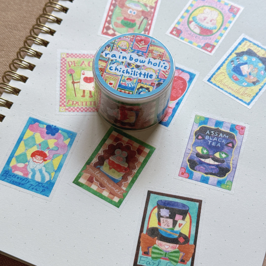(MT134) Rainbowholic x Chichilittle Alice Tea Bags Easy Cut Washi Tape