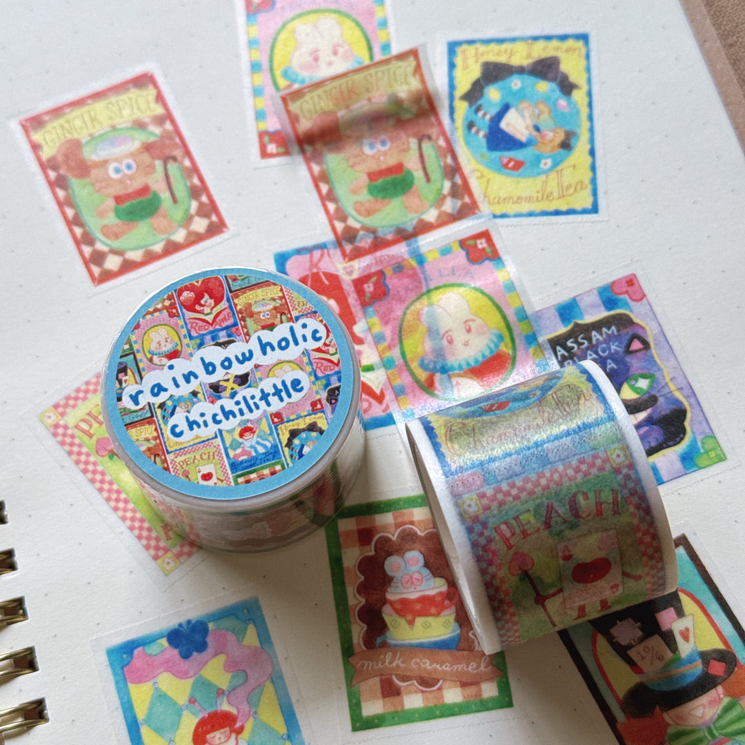 (MT134) Rainbowholic x Chichilittle Alice Tea Bags Easy Cut Washi Tape