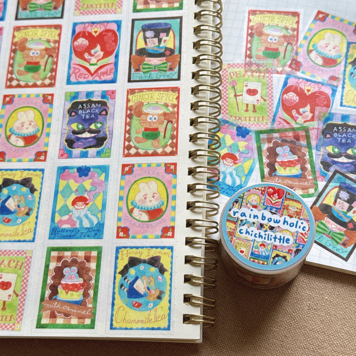 (MT134) Rainbowholic x Chichilittle Alice Tea Bags Easy Cut Washi Tape