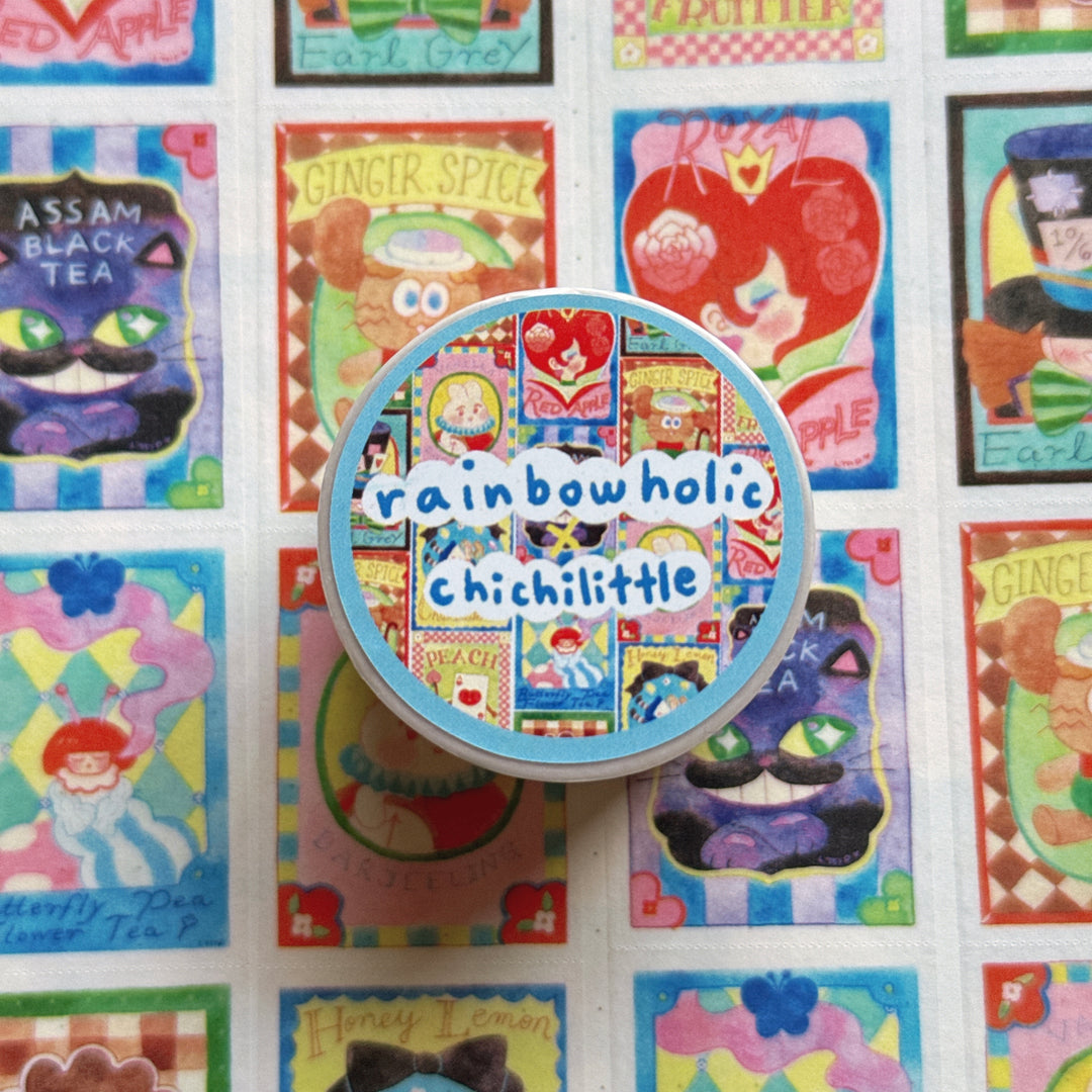 (MT134) Rainbowholic x Chichilittle Alice Tea Bags Easy Cut Washi Tape