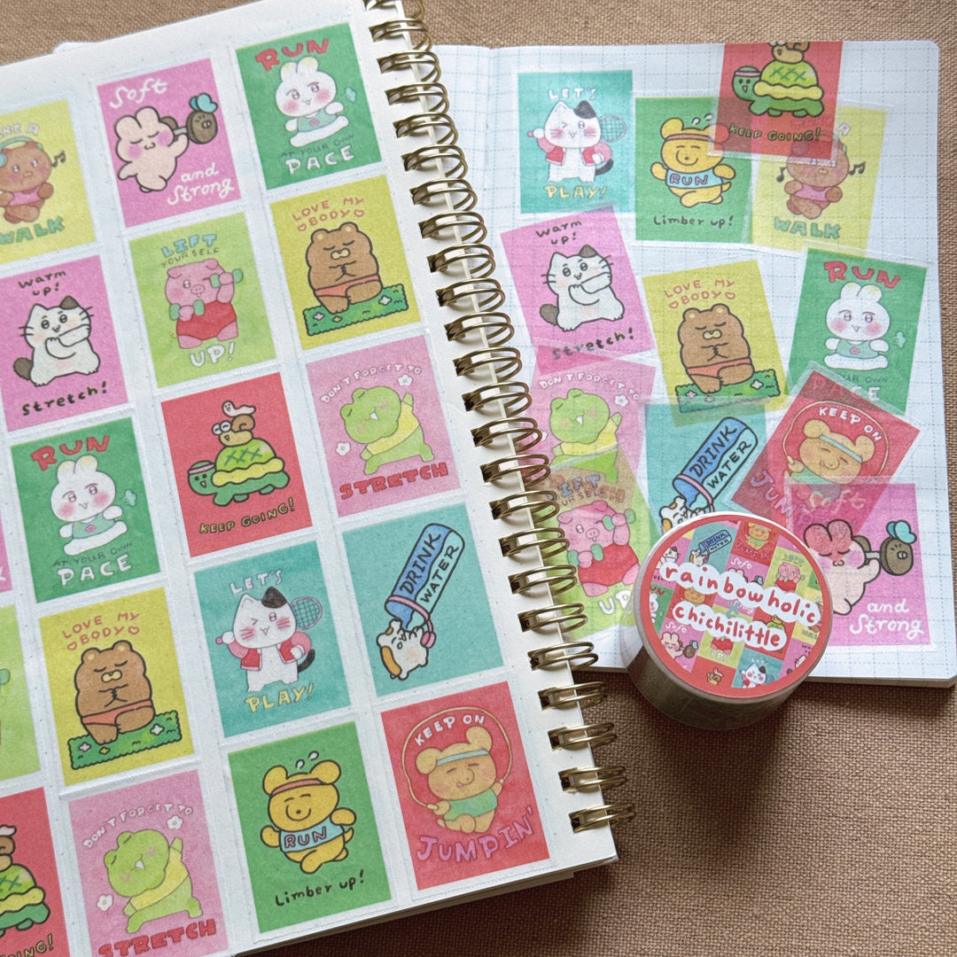 (MT136) Rainbowholic x Chichilittle Exercise Motivation Easy Cut Washi Tape
