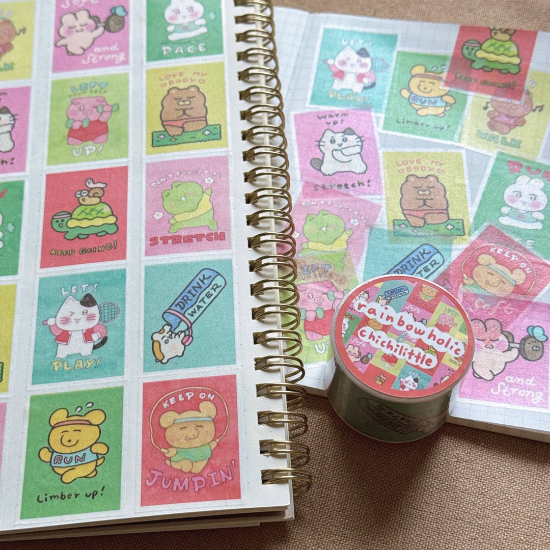 (MT136) Rainbowholic x Chichilittle Exercise Motivation Easy Cut Washi Tape