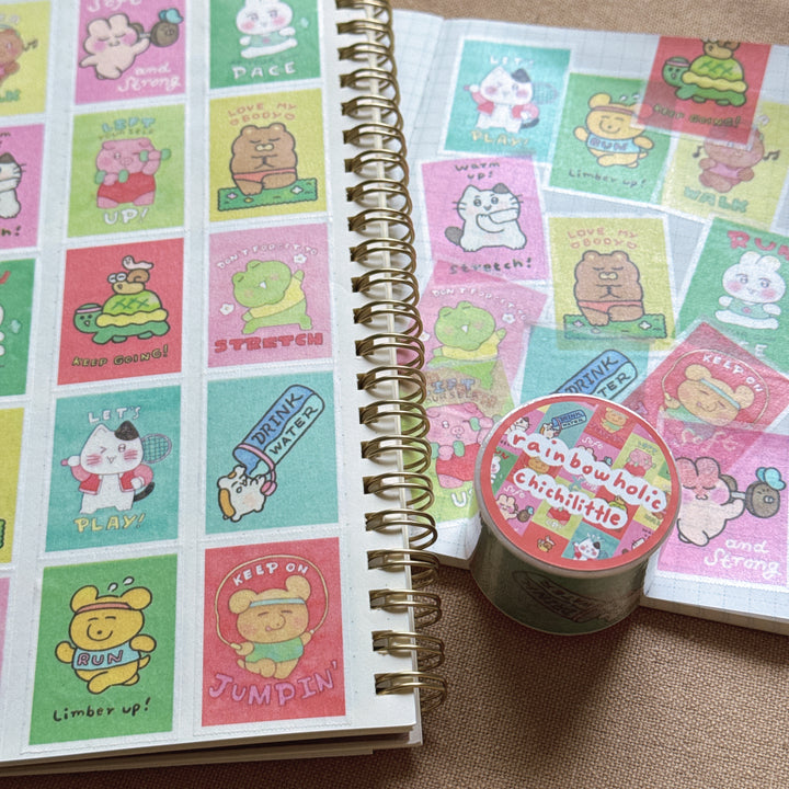 (MT136) Rainbowholic x Chichilittle Exercise Motivation Easy Cut Washi Tape