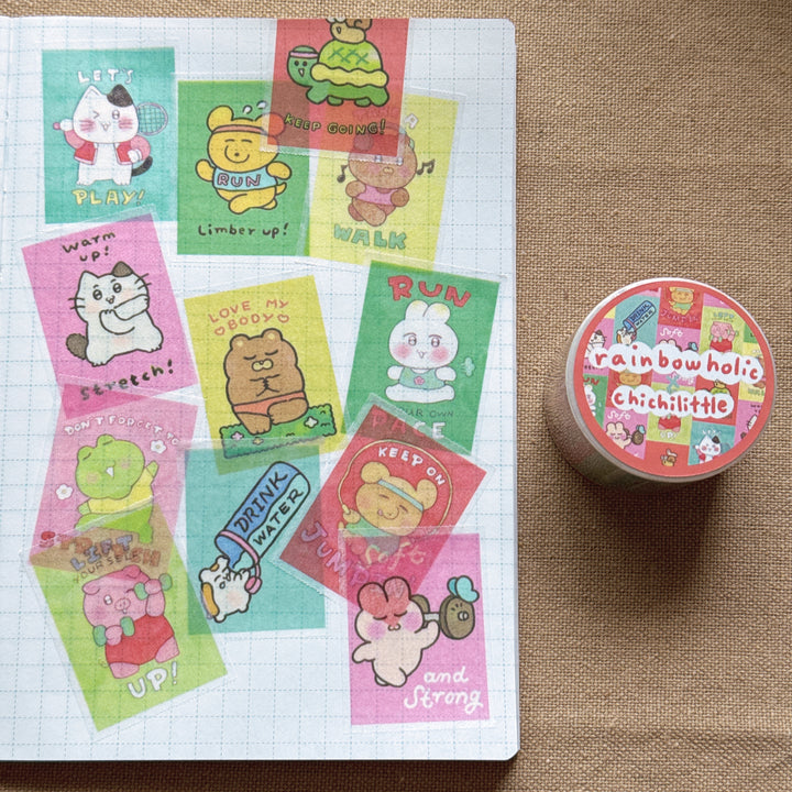 (MT136) Rainbowholic x Chichilittle Exercise Motivation Easy Cut Washi Tape