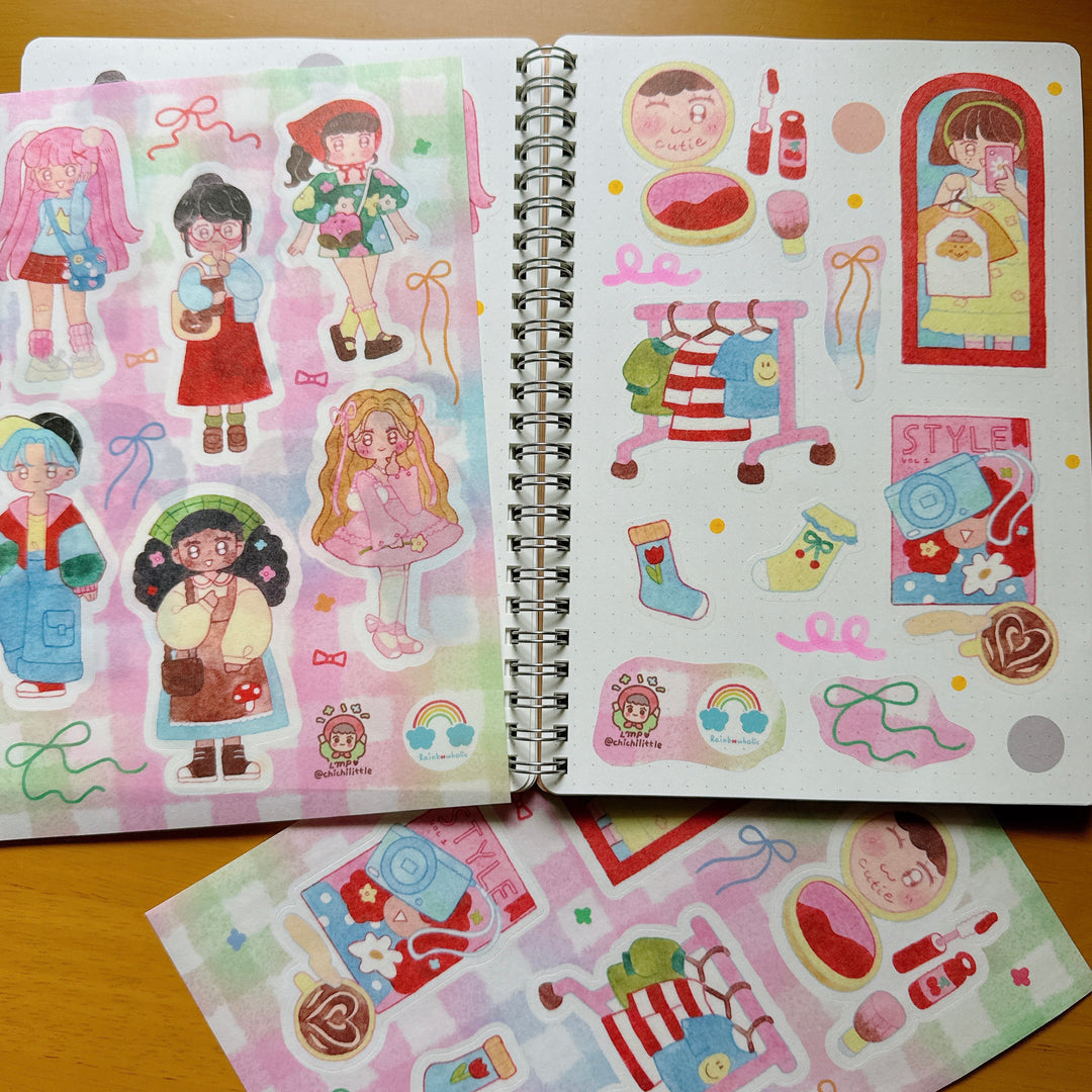 (ST095) Original Rainbowholic x Chichilittle "Kawaii Fashion" Sticker Set (2 sheets)