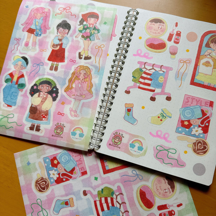 (ST095) Juego de pegatinas originales Rainbowholic x Chichilittle "Kawaii Fashion" (2 hojas)