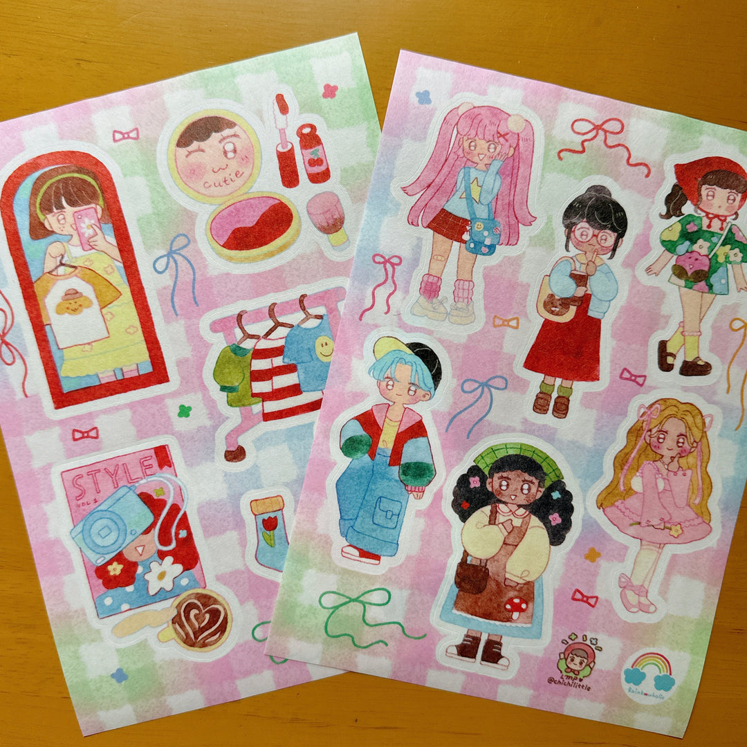 (ST095) Original Rainbowholic x Chichilittle "Kawaii Fashion" Sticker Set (2 sheets)