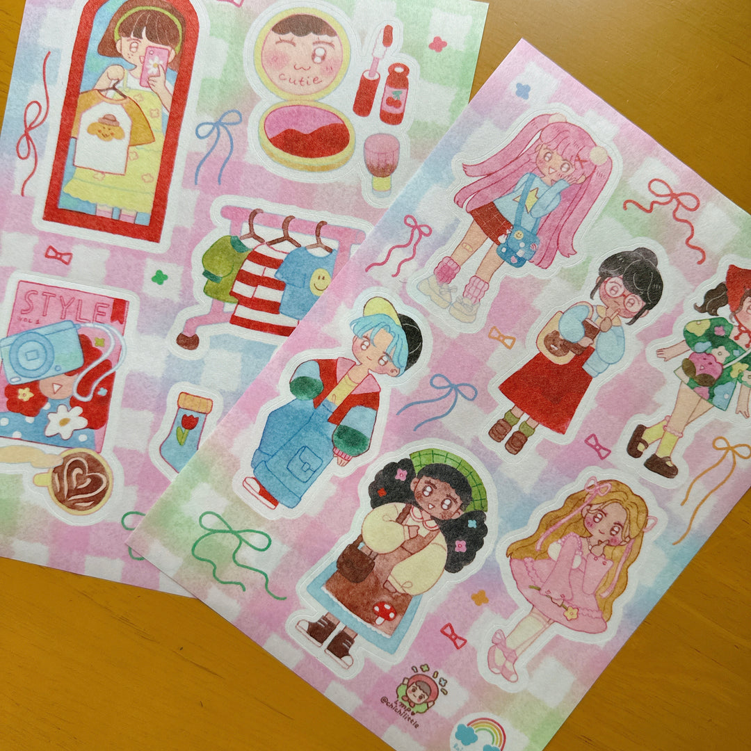 (ST095) Original Rainbowholic x Chichilittle "Kawaii Fashion" Sticker Set (2 sheets)