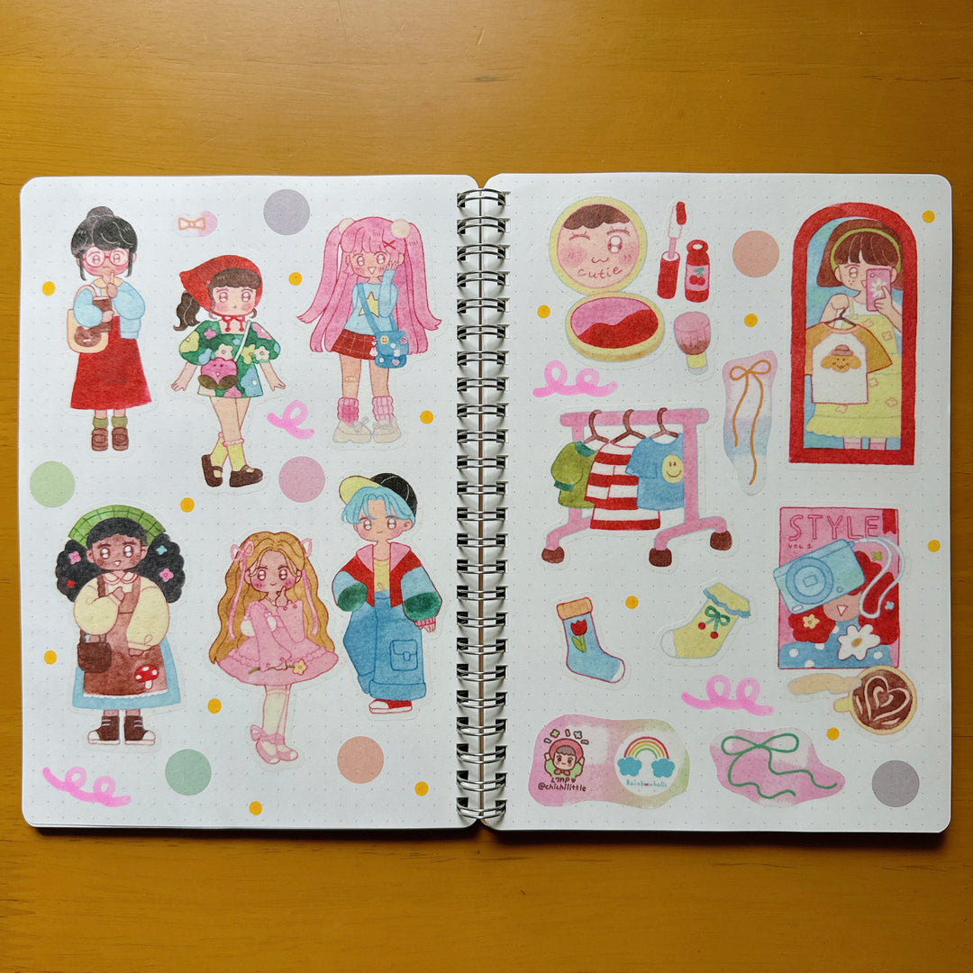 (ST095) Original Rainbowholic x Chichilittle "Kawaii Fashion" Sticker Set (2 sheets)