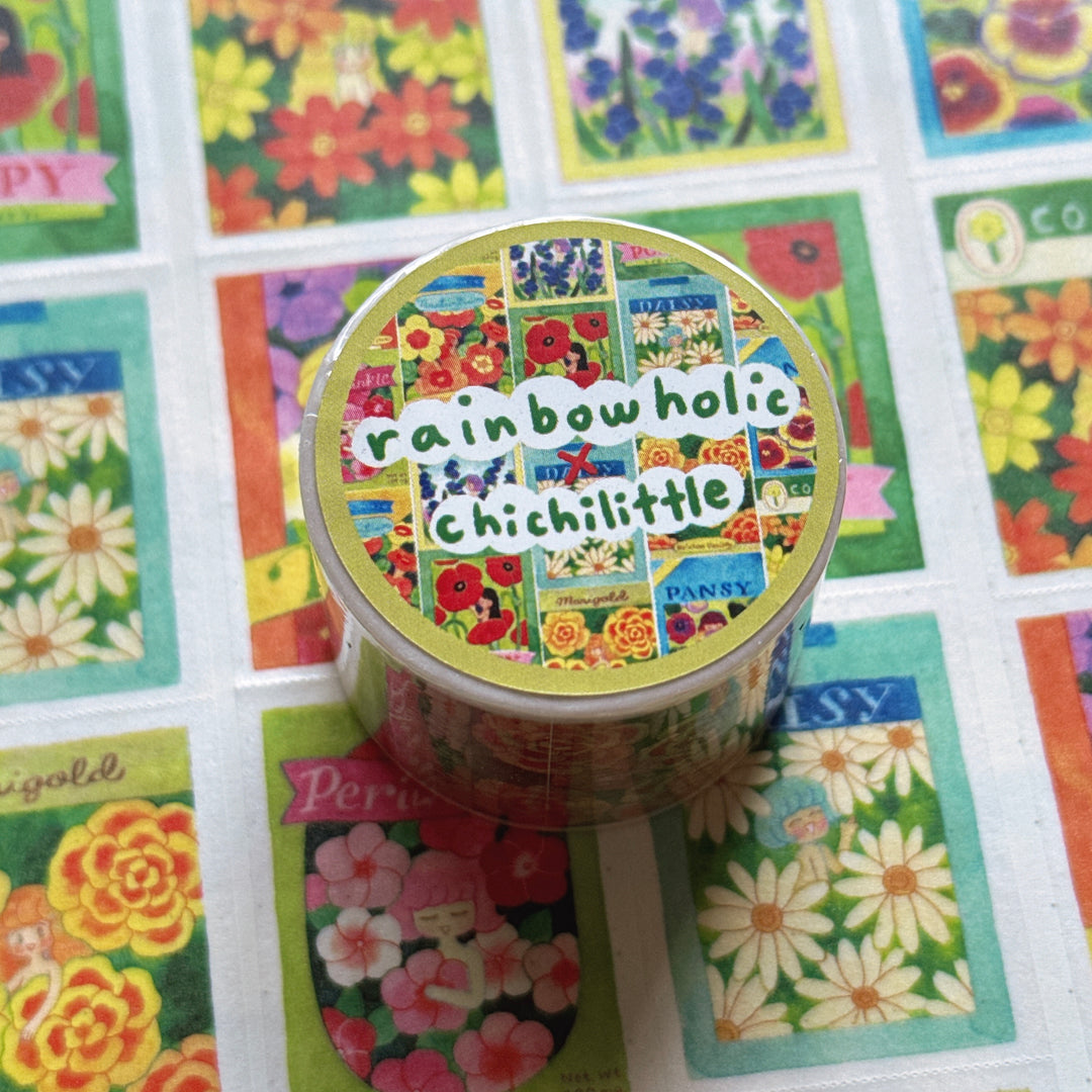 (MT135) Rainbowholic x Chichilittle Flower Seed Packets Easy Cut Washi Tape