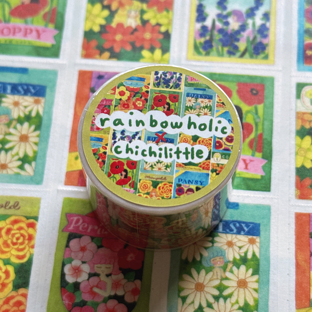 (MT135) Rainbowholic x Chichilittle Flower Seed Packets Easy Cut Washi Tape