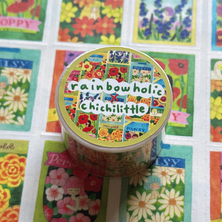 (MT135) Rainbowholic x Chichilittle Flower Seed Packets Easy Cut Washi Tape