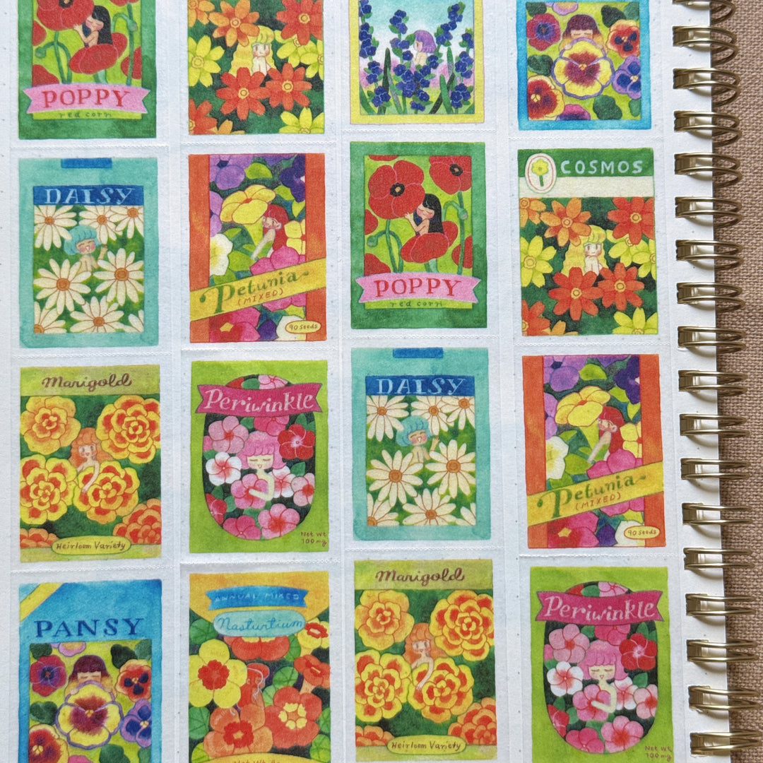(MT135) Rainbowholic x Chichilittle Flower Seed Packets Easy Cut Washi Tape