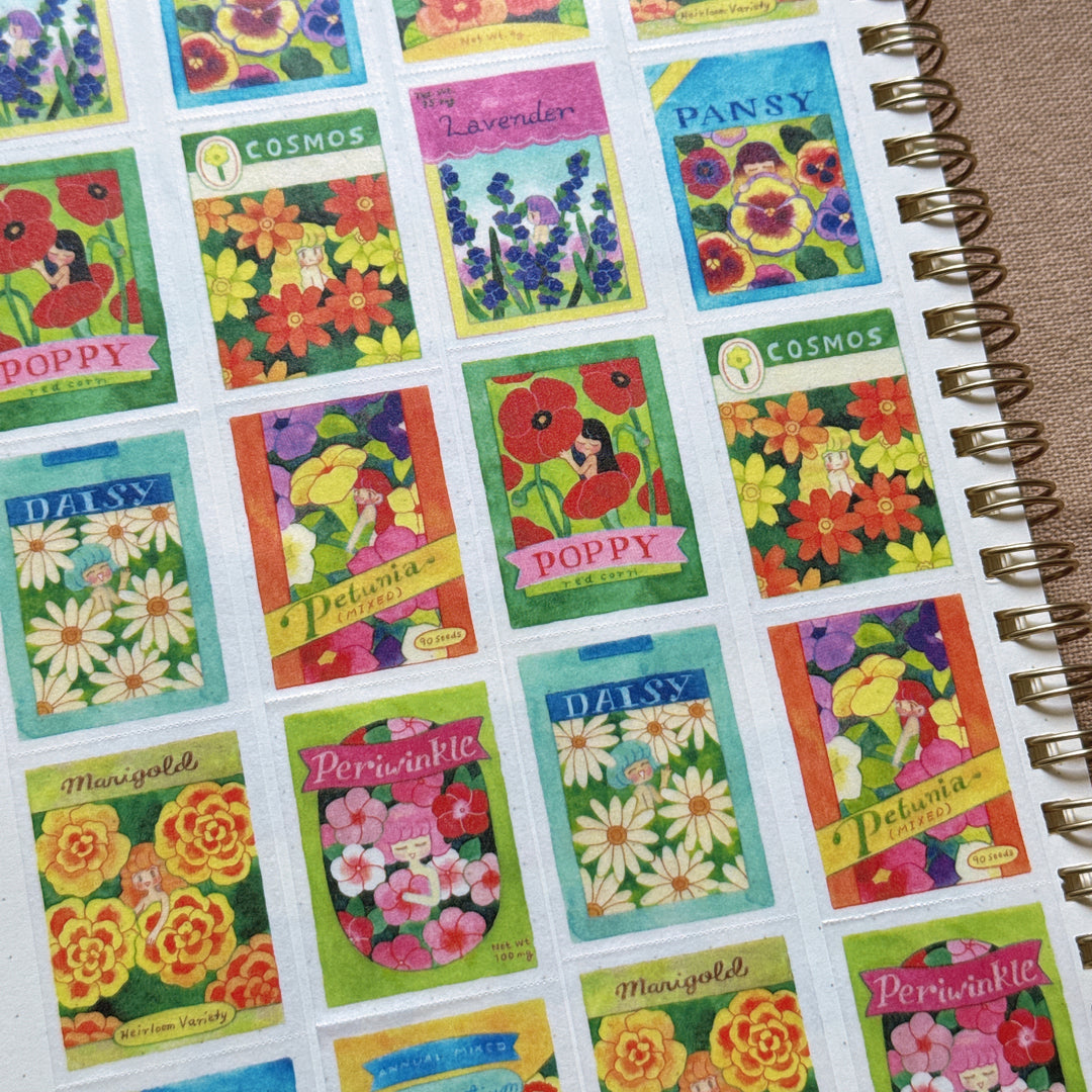(MT135) Rainbowholic x Chichilittle Flower Seed Packets Easy Cut Washi Tape