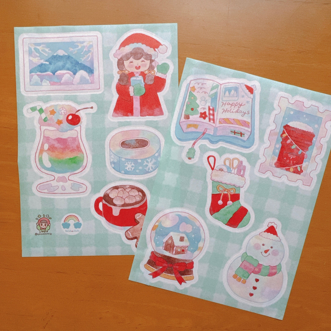 (ST084) Rainbowholic x Chichilittle Collaboration "Kawaii Winter Holiday" Sticker Set (2 sheets)