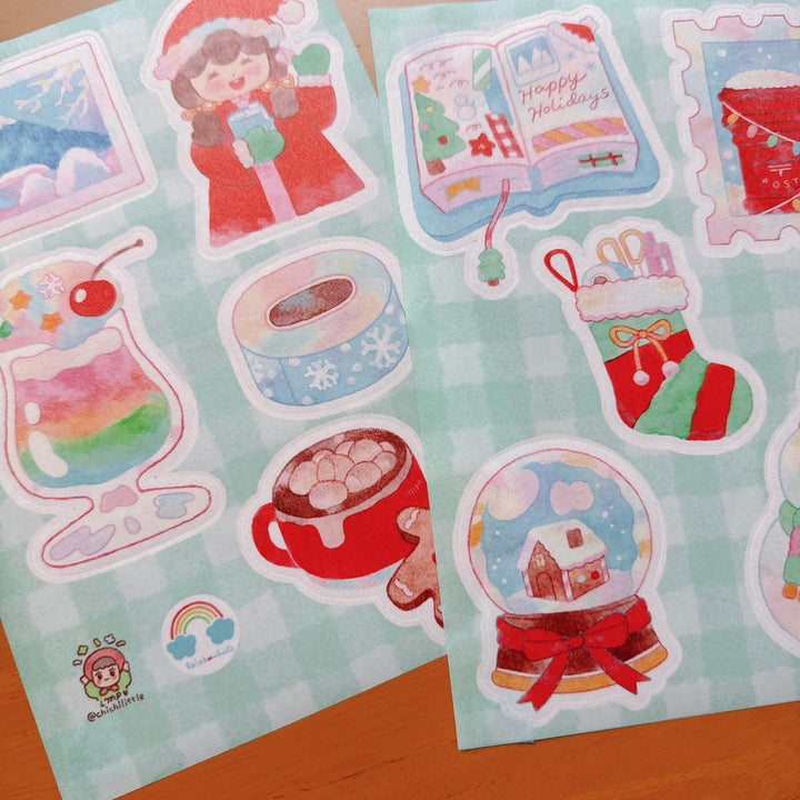 (ST084) Rainbowholic x Chichilittle Collaboration "Kawaii Winter Holiday" Sticker Set (2 sheets)