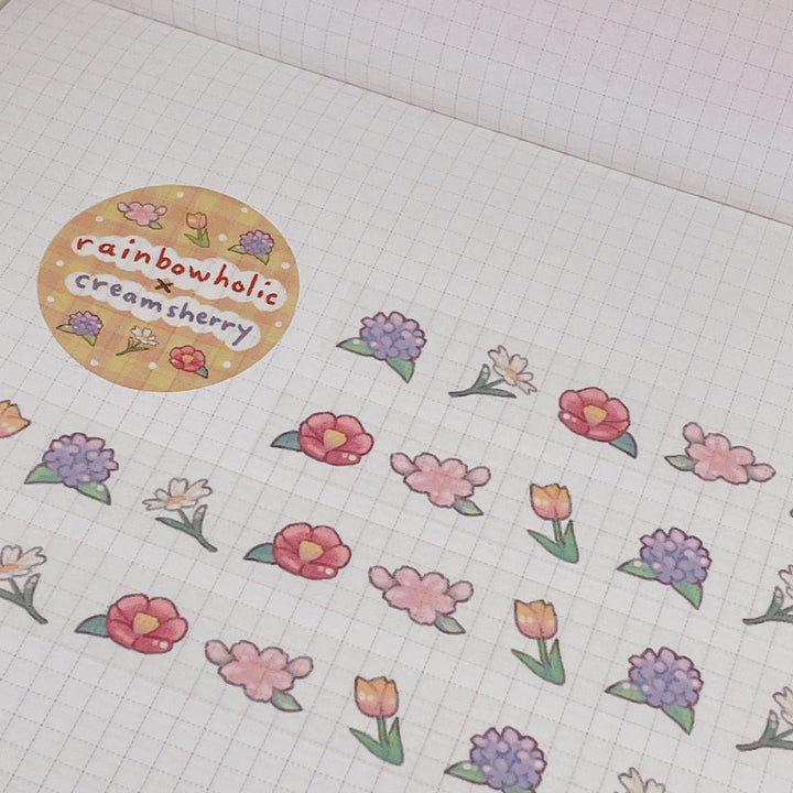 (MT026) Original Rainbowholic x Creamsherry Flowers Collaboration Washi Tape