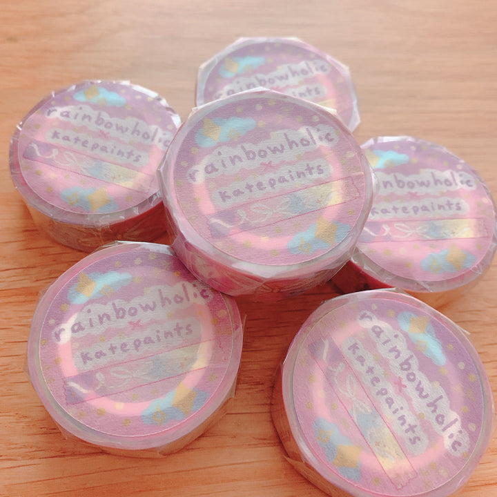(MT023) Original Kate Paints x Rainbowholic Pastel Gold Foil Collaboration Washi Tape