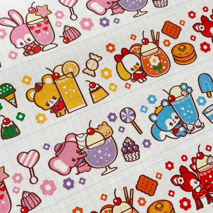 (MT050) Ruban Washi rétro Ochame Friends de 3 cm Rainbowholic x Mie Design